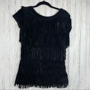 Búl black silk and suede fringe top